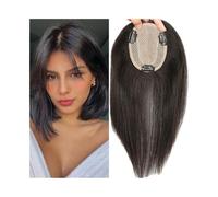 Donne Capelli Perruques de cheveux humains, tailles 10x12cm, cuir chevelu naturel, Base supérieure, vierges, lisses, 100% cheveux humains, avec Clips Extensions de cheveux(8 inches)