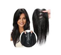 Donne Capelli Perruques de cheveux synthétiques de 10 pouces avec frange, pièces de clip de base en soie de 11 x 8 cm, cheveux de topper droits Extensions de cheveux(Black)