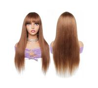 Donne Capelli Perruques droites faites à la machine avec franges, perruques de cheveux Remy blondes au miel et au brun roux for femmes Extensions de cheveux(Ginger Brown,12INCHES)