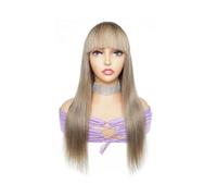 Donne Capelli Perruques droites faites à la machine avec franges, perruques de cheveux Remy blondes au miel et au brun roux for femmes Extensions de cheveux(Medium Ash Brown,26inches)