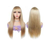 Donne Capelli Perruques droites faites à la machine avec franges, perruques de cheveux Remy blondes au miel et au brun roux for femmes Extensions de cheveux(Honey Blonde,20inches)