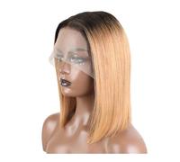 Donne Capelli Perruques en cheveux humains lisses 13x6x1 avec raie en T et raie centrale, densité 180°, for femmes Extensions de cheveux(Ombre Blonde,8inch)