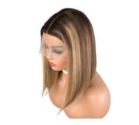 Donne Capelli Perruques en cheveux humains lisses 13x6x1 avec raie en T et raie centrale, densité 180°, for femmes Extensions de cheveux(Highlight Brown,8inch)