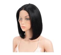 Donne Capelli Perruques en cheveux humains lisses 13x6x1 avec raie en T et raie centrale, densité 180°, for femmes Extensions de cheveux(Natural black,10inch)