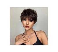 Donne Capelli Perruques synthétiques courtes marron foncé, perruque naturelle lisse avec frange moelleuse for femmes au quotidien Extensions de cheveux