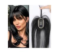 Donne Capelli Postiches à clipser en cheveux naturels for femmes, postiche noir naturel avec base en dentelle à 360° et frange fine Extensions de cheveux
