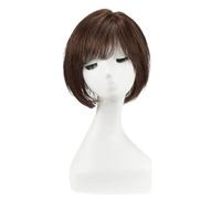 Donne Capelli Postiches en cheveux humains for femmes, coupe courte au carré avec frange, raie latérale de 25 cm, for cheveux fins, base de 16,5 cm x 16,5 cm Extensions de cheveux(Brown)