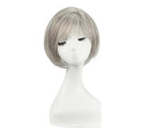 Donne Capelli Postiches en cheveux humains for femmes, coupe courte au carré avec frange, raie latérale de 25 cm, for cheveux fins, base de 16,5 cm x 16,5 cm Extensions de cheveux(Gray)