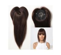 Donne Capelli Postiches en cheveux humains naturels Remy lisses à base de soie de 12 pouces avec frange for femmes Extensions de cheveux(Brown)