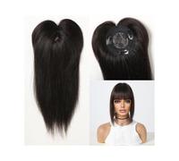 Donne Capelli Postiches en cheveux humains naturels Remy lisses à base de soie de 12 pouces avec frange for femmes Extensions de cheveux(Natural black)