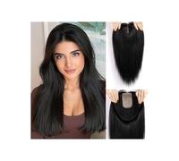 Donne Capelli Postiches en cheveux humains Remy 23 x 23 cm sans frange for femmes, avec plusieurs clips antidérapants et base large, densité 150, 40 cm Extensions de cheveux(Black)