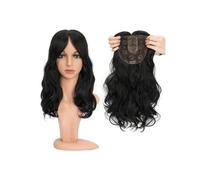 Donne Capelli Postiches synthétiques Body Wave avec frange for femmes, 18 pouces, postiches synthétiques ajoutant du Volume aux cheveux, coiffures longues en couches Extensions de cheveux(Jet Black)