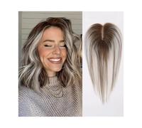 Donne Capelli Toppers de cheveux humains 9x10 cm Clips de base en dentelle dans les cheveux 10 pouces de long Toppers de cheveux humains Remy for les femmes Extensions de cheveux(Gray Brown Mixed)