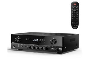 Donner Amplificateur Audio Stéréo, 600 W Crête, Récepteur 2 Canaux avec Bluetooth 5.3, Phono, Optique, Coaxial, USB, FM, 2 Entrées Micro pour Enceintes Maison, Karaoké et Cinéma, MAMP2