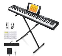 Donner Clavier numérique pour débutants 88 touches, touches sensibles à la vélocité, piano électrique portable avec support, pédale de sustain, housse de transport et autocollants pour clavier, DEP-1