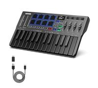 Donner Contrôleur Clavier MIDI USB-C, Mini Portable 25 Touches avec 8 Pads de Batterie,Écran OLED,16 Gammes Intelligentes,Arpège, Replay,4 Logiciels DAW et 40 Cours d’Apprentissage, DMK 25 Pro Noir