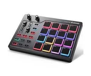 Donner Contrôleur de Pad MIDI USB Type-C, Pad de Batterie Professionnel, Clavier midi Beat Maker avec 16 Pads, Sortie MIDI, 2 Faders et Boutons Assignables (STARRYPAD MINI, Noir)