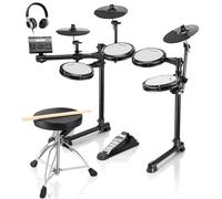 Donner DED-200Lite Batterie electronique pour débutants avec plus de 450 sons et 30 kits, MIDI USB, 4 pads silencieux en mesh, siège, casque, baguettes et 40 leçons mélodiques