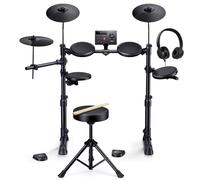 Donner DED-70SE Batterie avec 4 coussinets en maille silencieux, cymbales de 9", USB MIDI, port de type C, trône, casque, bâtons, leçons de mélodique, hauteur réglable, noir