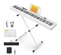 Donner DEP-1 Piano numérique 88 touches pour débutant, touches dynamiques, portable, avec support, pédale de sustain, sac de transport et autocollant pour clavier, blanc