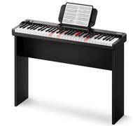 Donner DK-10S Clavier de piano lumineux pour débutants, clavier de piano électrique portable à 61 touches avec 5 heures d'autonomie, connexion sans fil, 500 sonorités, support en bois, POP APP, noir