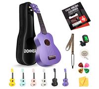 Donner Ukulélé soprano violette de 53,3 cm pour débutant, adulte avec sac de cours en ligne, sangle, accordeur de cordes, DMU-01 mat ensemble d'ukalalee série Macaron
