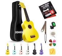 Donner Ukulélé soprano jaune de 53,3 cm pour débutant, adulte avec sac de cours en ligne, sangle, accordeur de cordes, DMU-01 mat ensemble d'ukalalee série Macaron