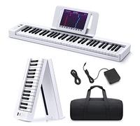 Donner DP-06 Piano à Clavier Pliable Pour Débutants, Clavier de Piano Portable 61 Touches, Clavier de Piano Électrique Numérique avec Bluetooth, Blanc