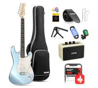 Donner Guitare Electrique, DST-152R Pack Guitare Electrique Adulte HSS Pickup Coil Split, Guitare Taille Réelle avec Ampli, Housse, Accessoires, Metallic Ice Blue