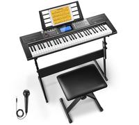 Donner Keyboard Piano 61 Key, Kit de clavier électrique avec 249 voix, 249 rythmes - Comprend un support de piano, un tabouret, un microphone, Cadeau pour les débutants, Noir(DEK-610S)