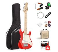 Donner Kit guitare électrique junior 76,2 cm pour débutant, ST Style Mini guitare Premium Bundle avec ampli, accordeur, capodastre, sac, sangle, corde, câble (DSJ-100, rouge)
