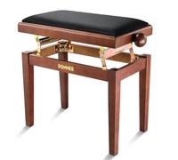 Donner Tabouret de Piano Réglable - Banc de Clavier en Bois Massif avec Coussin en Éponge Haute Densité, Tabouret de Piano en Bois avec Dispositifs de Levage en Métal, Marron Mat