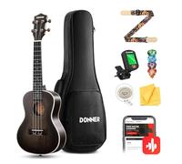 Donner Ukulélé Concert 23 pouces Acajou DUC-200D Foncé, kit ukulélé professionnel pour adultes débutants, avec cours en ligne, housse, cordes Aquila, médiators, accordeur, sangle et chiffon