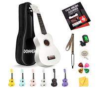 Donner Ukulélé soprano blanc de 53,3 cm pour débutant, adulte avec sac de cours en ligne, sangle, accordeur de cordes, DMU-01 mat ensemble d'ukalalee série Macaron