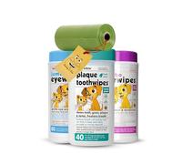 Donny & Dev Petkin Kit d'hygiène pour animaux de compagnie : lingettes Petkin pour chien et chat, essentiels pour le nettoyage des yeux, des oreilles et des dents avec sacs à déjections canines verts