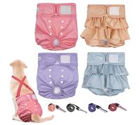 Dono Couche Chien Femelle, 4 pièces, Lavable Culotte chiennes chaleurs, Gris, Kaki, Rose pêche, Violet Clair, Bretelles pour Couches, Super Absorbant, l'incontinence, Voyage, XL