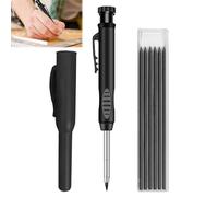 DONOONIS Crayon Menuisier,1 Crayon de Charpentier et 6 Recharges de Crayon,2,8mm Recharges de Crayon de Chantier Solides et étanches,Crayon Chantier Pour Architecte, Menuiserie(noir)
