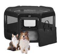 DONORO Parc de jeu portable pour chien ou chat de petite taille, intérieur/extérieur avec étui de transport, fermeture éclair sur le dessus et le bas amovibles (noir, taille S (73,7 x 73,7 x 38,1 cm