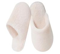 Donpapa Chaussons Femme Homme Chaudes Hiver Fourrés en Mousse à Mémoire Peluche Confortables Pantoufles Antidérapant Lait Blanc X-Large 40.5/41-42