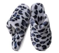 Donpapa Chaussons Femme Homme Chaudes Hiver Fourrés en Mousse à Mémoire Peluche Confortables Pantoufles Antidérapant Gris Léopard Large 38.5/39-40