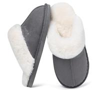 Donpapa Chaussons Femme Homme Hiver Chaud Mémoire de Forme Confortable fourrés Faux Daim à Fourrure Doublure Pantoufles Antidérapant Intérieur/extérieur Gris Foncé 38.5-40