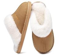 Donpapa Chaussons Femme Homme Hiver Chaud Mémoire de Forme Confortable fourrés Faux Daim à Fourrure Doublure Pantoufles Antidérapant Intérieur/extérieur Noisette 42.5-44