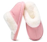 Donpapa Chaussons Femme Homme Hiver Chaud Mémoire de Forme Confortable fourrés Faux Daim à Fourrure Doublure Pantoufles Antidérapant Intérieur/extérieur Horizon Rose 38.5-40