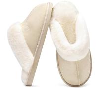 Donpapa Chaussons Femme Homme Hiver Chaud Mémoire de Forme Confortable fourrés Faux Daim à Fourrure Doublure Pantoufles Antidérapant Intérieur/extérieur Mustard Seed Natural 36.5-38