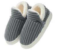 Donpapa Chaussons Femme Homme Hiver Chaud Pantoufles Confortable Fermé Peluche Fourrure Antidérapantes Mousses à Mémoire Intérieur et Extérieur Gris 280