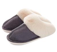 Donpapa Chaussons Femmes Hommes Pantoufles Maison Mémoire Mousse Faux Daim à Fourrure Mules Automne Hiver Bois Plancher Intérieur/extérieur Pantoufles Gris foncé 36.5-38