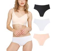Donpapa Culottes Femme sans Couture Slips Soie Glacée Invisible sous-vêtements Lingerie Microfibre Shorties (Lot de 3) Noir/Beige/Blanc S