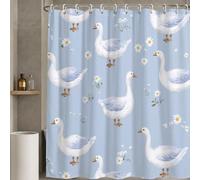 Donpeer Rideau de Douche 90x180 cm Bleu Rideau Douche Tissus Lavable Canard Rideaux de Baignoire Imperméable Polyester Shower Curtain avec 12 Crochets, Décoratif Accessoires de Salle de Bain W-P399