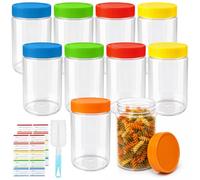 DONQL 10 Pcs 500ml Pot Plastique avec Couvercle avec Étiquettes et Brosse