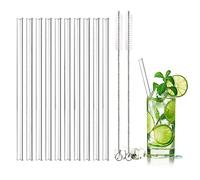DONQL 10 Pcs Pailles en Verre Réutilisables 20cm Écologiques avec 2 Brosses de Nettoyage - Transparentes pour Cocktail, Café, Lait (Droites)